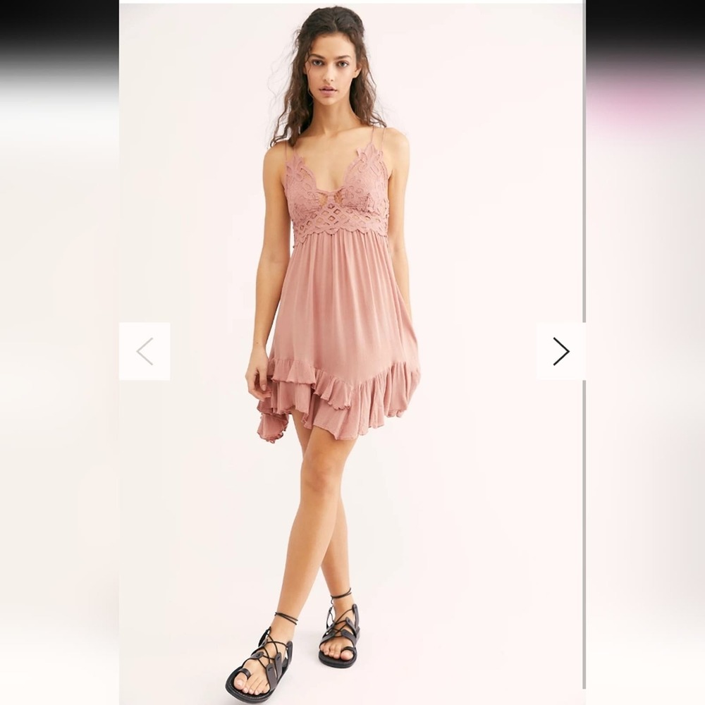 Free People One Adella ruffle hem slip dress in rose- XS